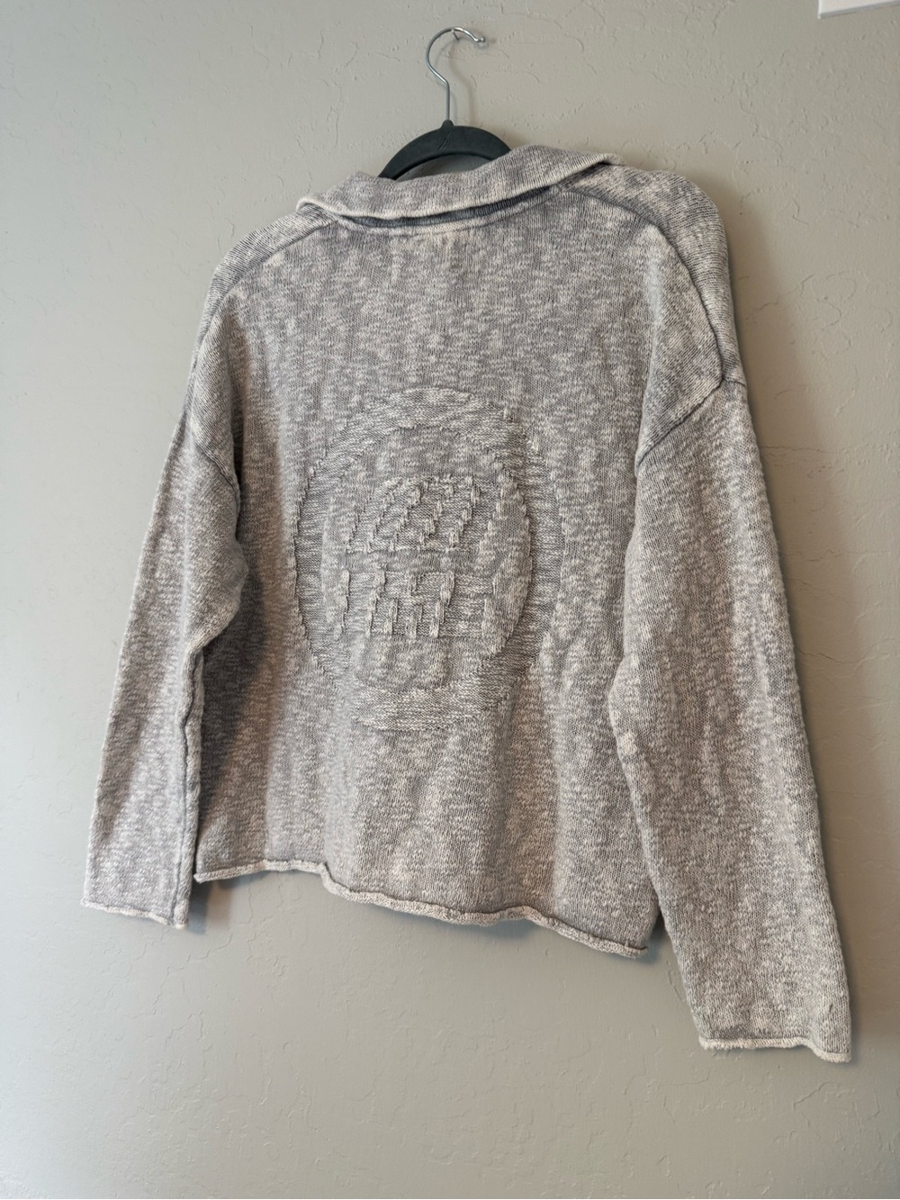 EME Studios Kiff Grey Distressed Knit Polo Sweater Size XS Oversized - Picture 8 of 10
